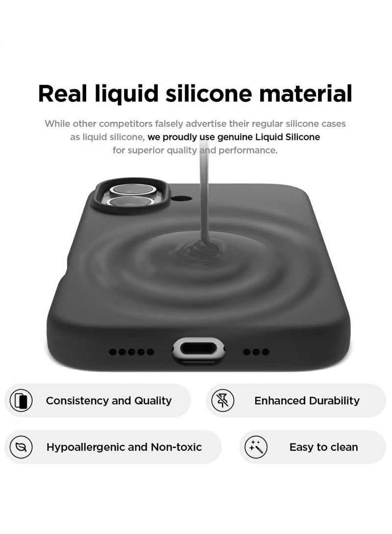 Silicone Case Compatible with iPhone 16, Slim Liquid Silicone Phone Case with 3-Layer Soft Rubber Shockproof Bumper with TPU Lining (Black) - Image 3