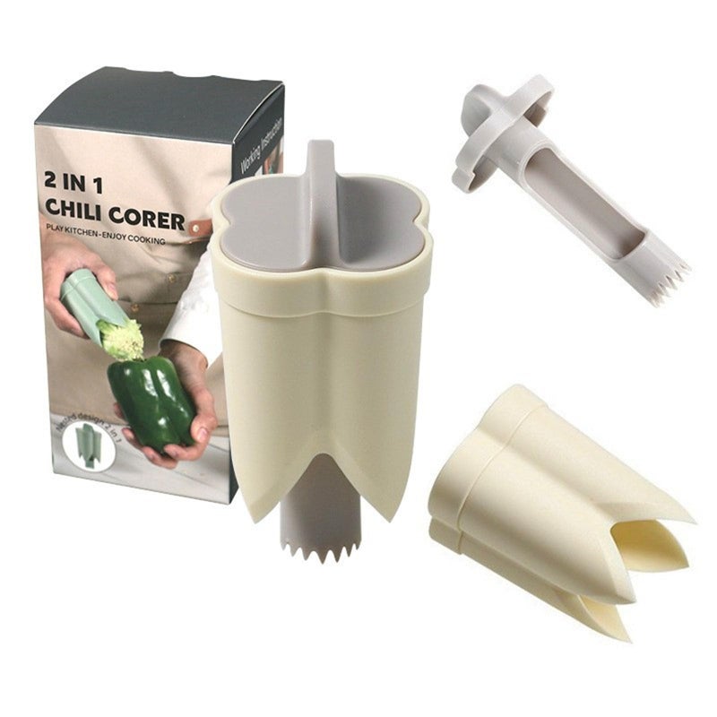 WROLEM Pepper Corer, 2 in 1 Red Bell Pepper Seed Corer Remover Tool, Fruit & Vegetable Corers Quick Cave Tools for Jalapeno Cutter Deseeder, Off White - Image 1