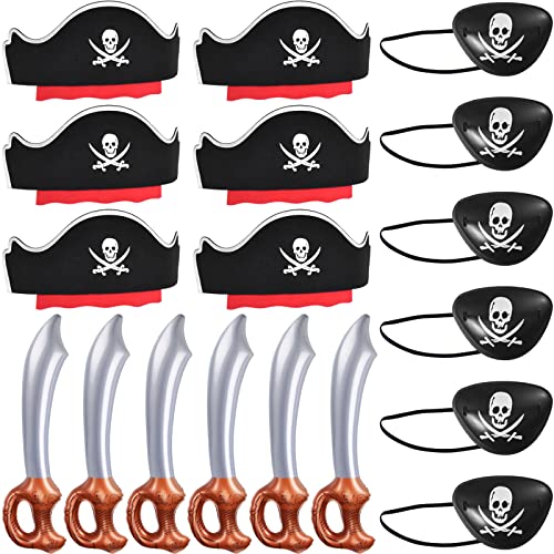 ZeeDix 18 Pcs Pirate Accessories for Kids Include 6 Pirates Hats 6 Eye Patches and 6 Swords Pirate Party Decorations for Christmas Halloween Masquerade Cosplay Birthday - Image 1