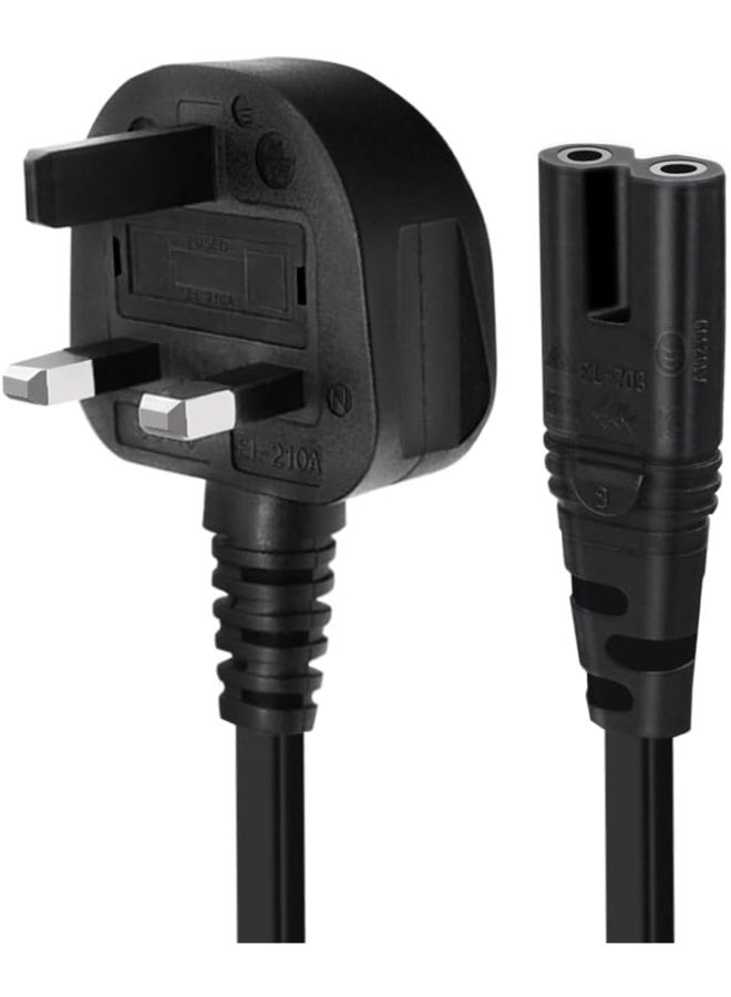 UK 2-Pin Power Cable (Figure 8) - Fused C7 Lead for Samsung/LG/Sony TV, PS4, PS5 & HP Canon Printers - Universal Replacement Cord (Black)