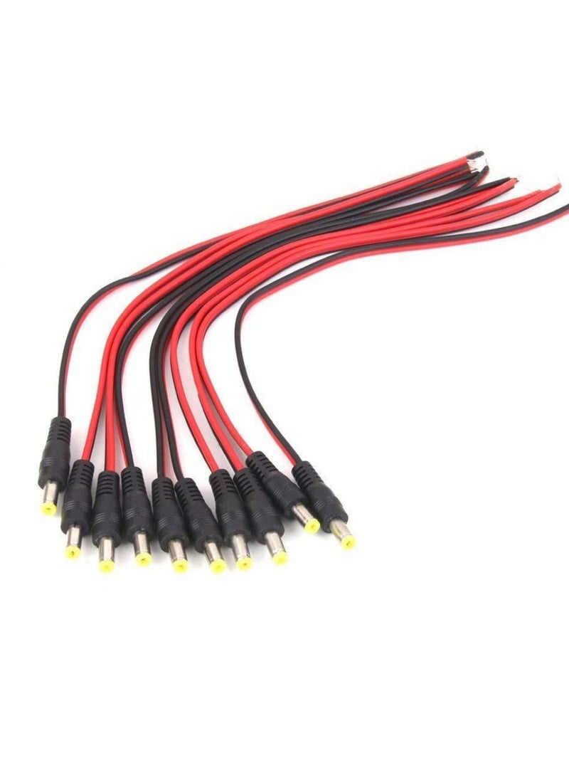 Technotech Technotech 10Pack 10 Inch 30Cm 21 X 55Mm Male Dc Power Pigtail Connectors for CCTV Surveillance Camera Dc Pin Black  - Image 1