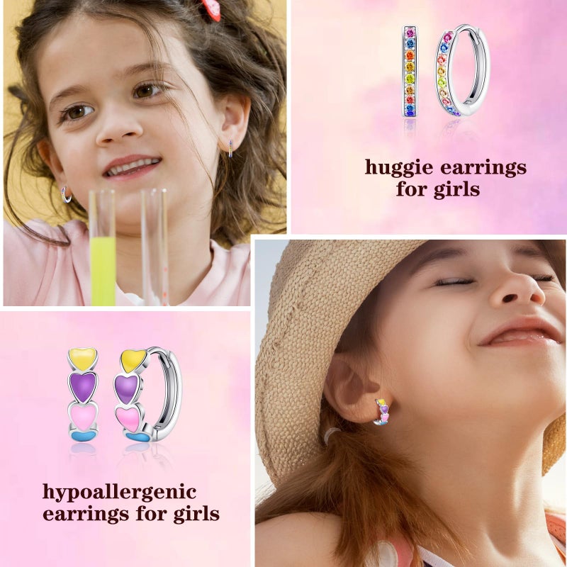 SYNLIN 15 Pairs Stud Earrings Set :12 Pairs Unique Cartoon Flat Back Earrings Girls & 3 Pairs Mini Hoops with Stainless Steel Posts and Screwback Earring for Kids(B) - Image 5