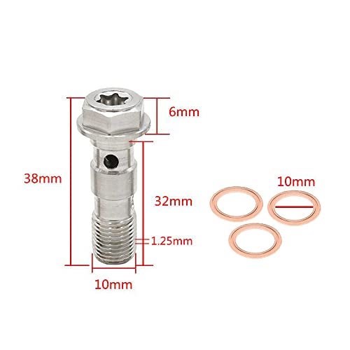 LE LEFOSSI Universal M10x1.25 Stainless Steel Double Hydraulic Brake Banjo Bolt Screw Brake Fitting Adapter Universal with M10 Copper Washers, Single Banjo Bolt M10x1.25 Metric Thread - Image 2