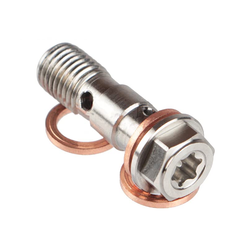 LE LEFOSSI Universal M10x1.25 Stainless Steel Double Hydraulic Brake Banjo Bolt Screw Brake Fitting Adapter Universal with M10 Copper Washers, Single Banjo Bolt M10x1.25 Metric Thread - Image 3