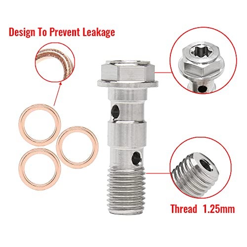 LE LEFOSSI Universal M10x1.25 Stainless Steel Double Hydraulic Brake Banjo Bolt Screw Brake Fitting Adapter Universal with M10 Copper Washers, Single Banjo Bolt M10x1.25 Metric Thread - Image 5