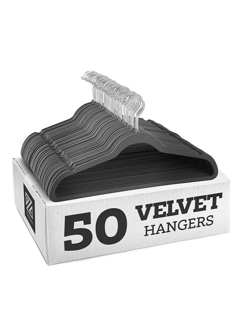 VELVET 50 flocking hangers, grey flocking galvanized hooks - Image 1
