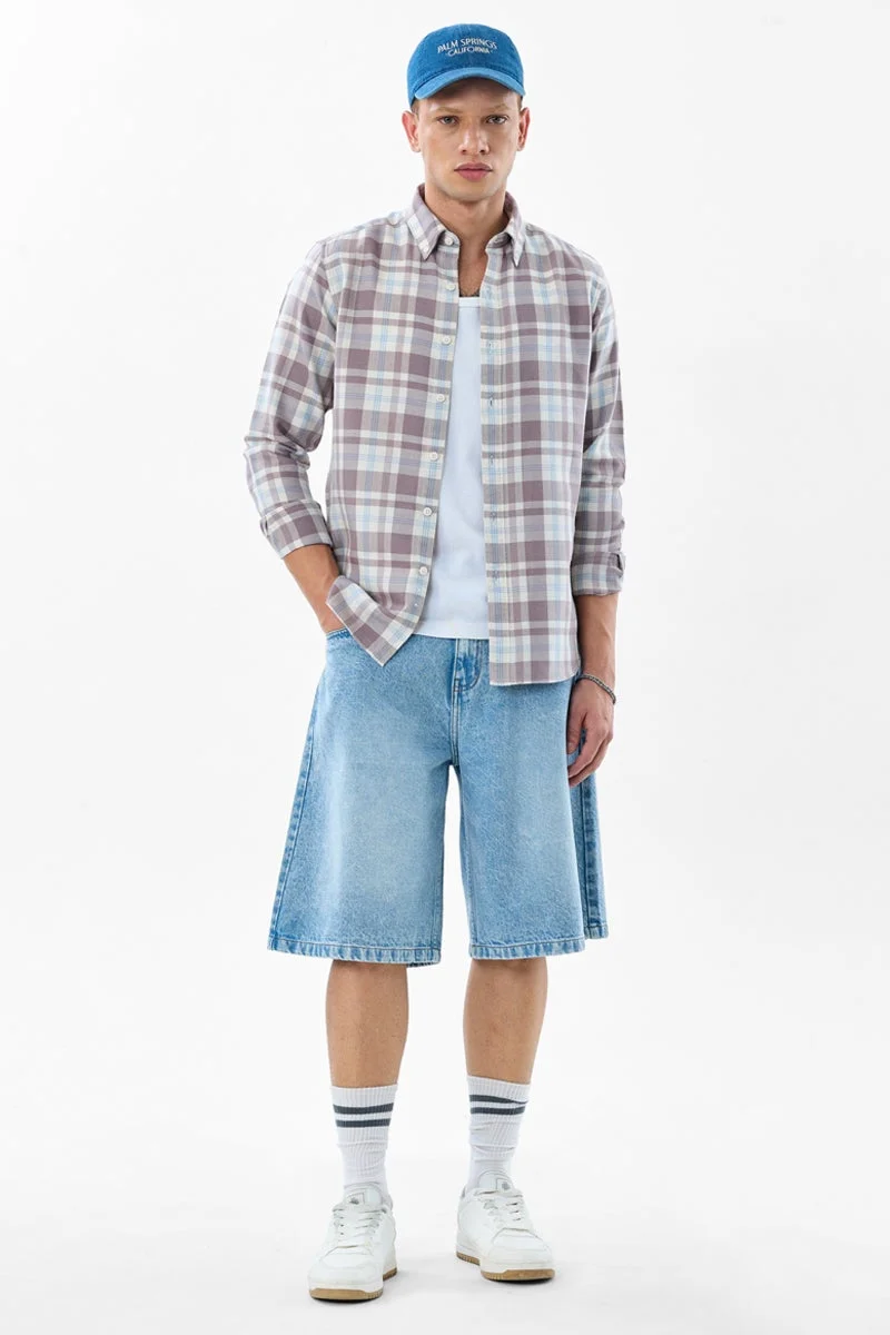 سنيتش Mauve Checkered Long Sleeve Slim Fit Shirt