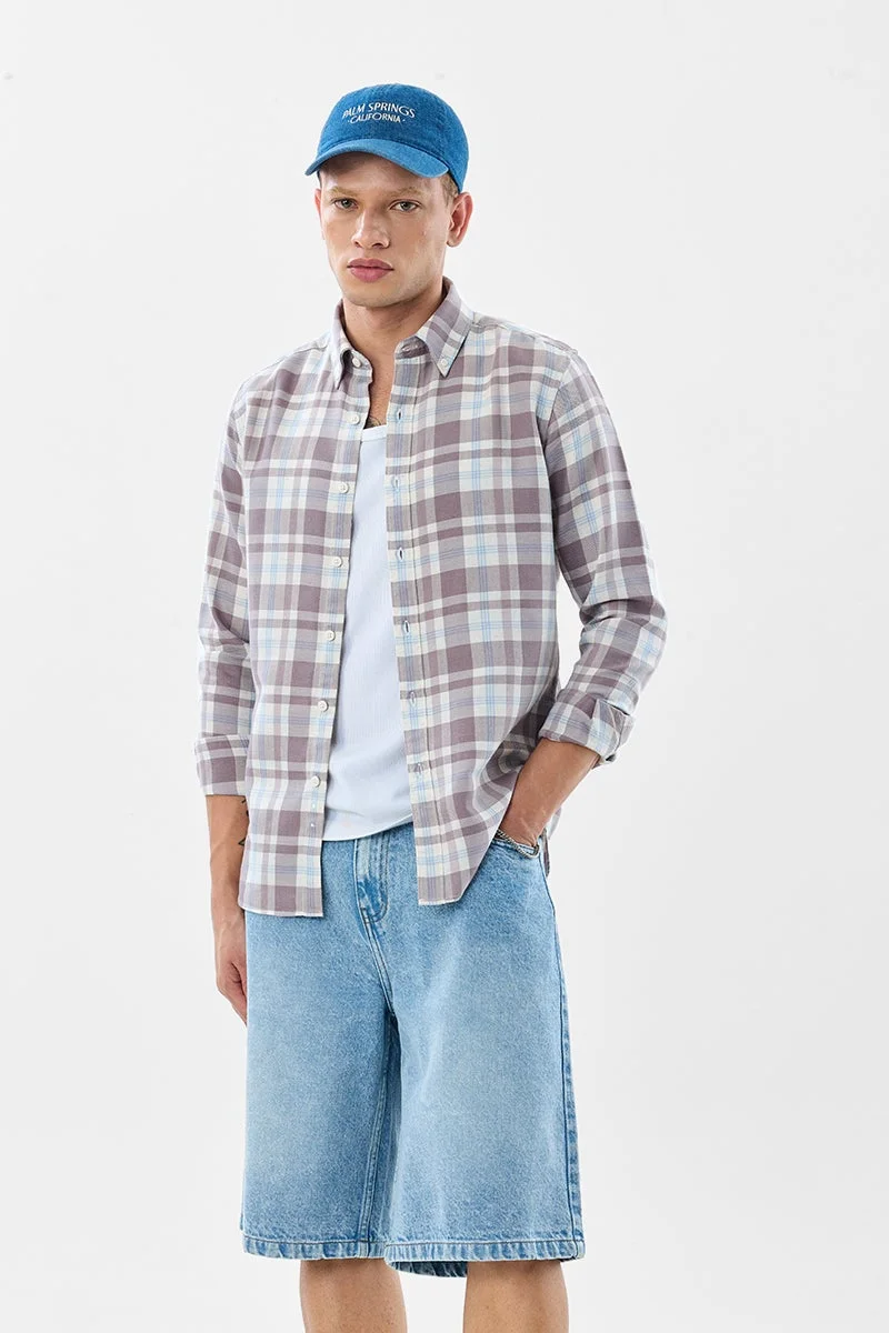 سنيتش Mauve Checkered Long Sleeve Slim Fit Shirt