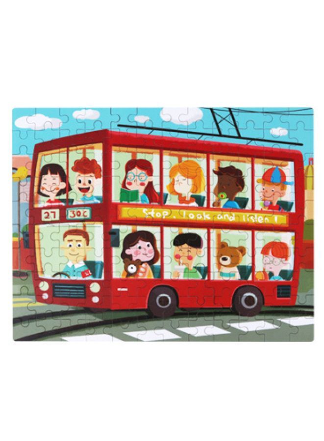 Wooden Jigsaw 120 Pieces Cartoon Animals Fairy Tales Puzzles Children Wood Early Learning Set Montessori Education Toy Kids Gift, Bus - Image 2