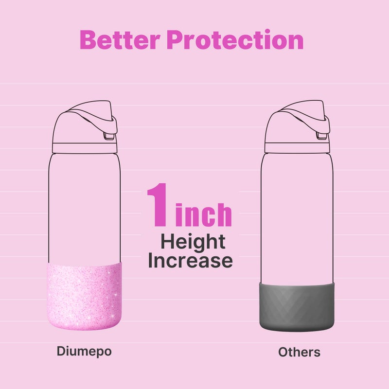 Diumepo Silicone Water Bottle Boot for Owala 32 oz, Anti-Slip Protective Sleeve for Owala Twist & FreeSip & Flip Stainless Steel Water Bottle, Boot Bottom Base for Owala (Glitter Pink) - Image 3