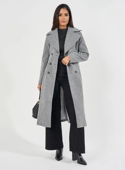 Styli Regular Fit Double Breasted Flared Wool Like Coat