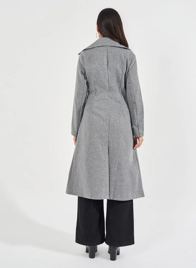 Styli Regular Fit Double Breasted Flared Wool Like Coat