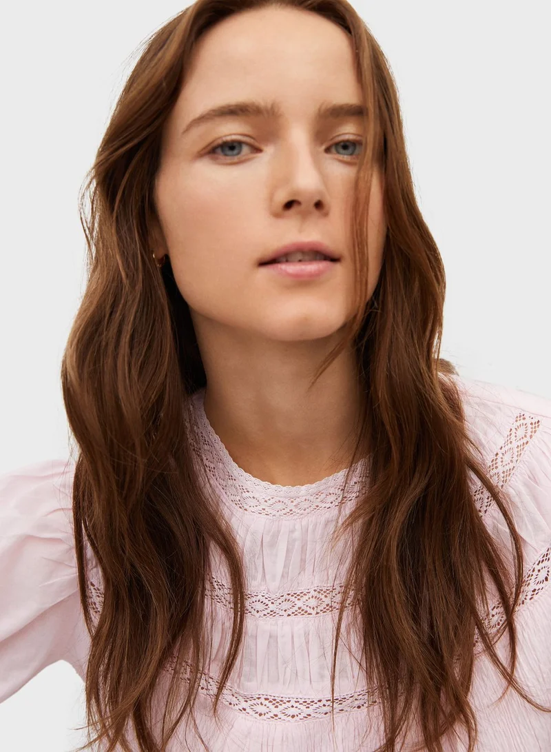 MANGO Round Neck Short Sleeves Top