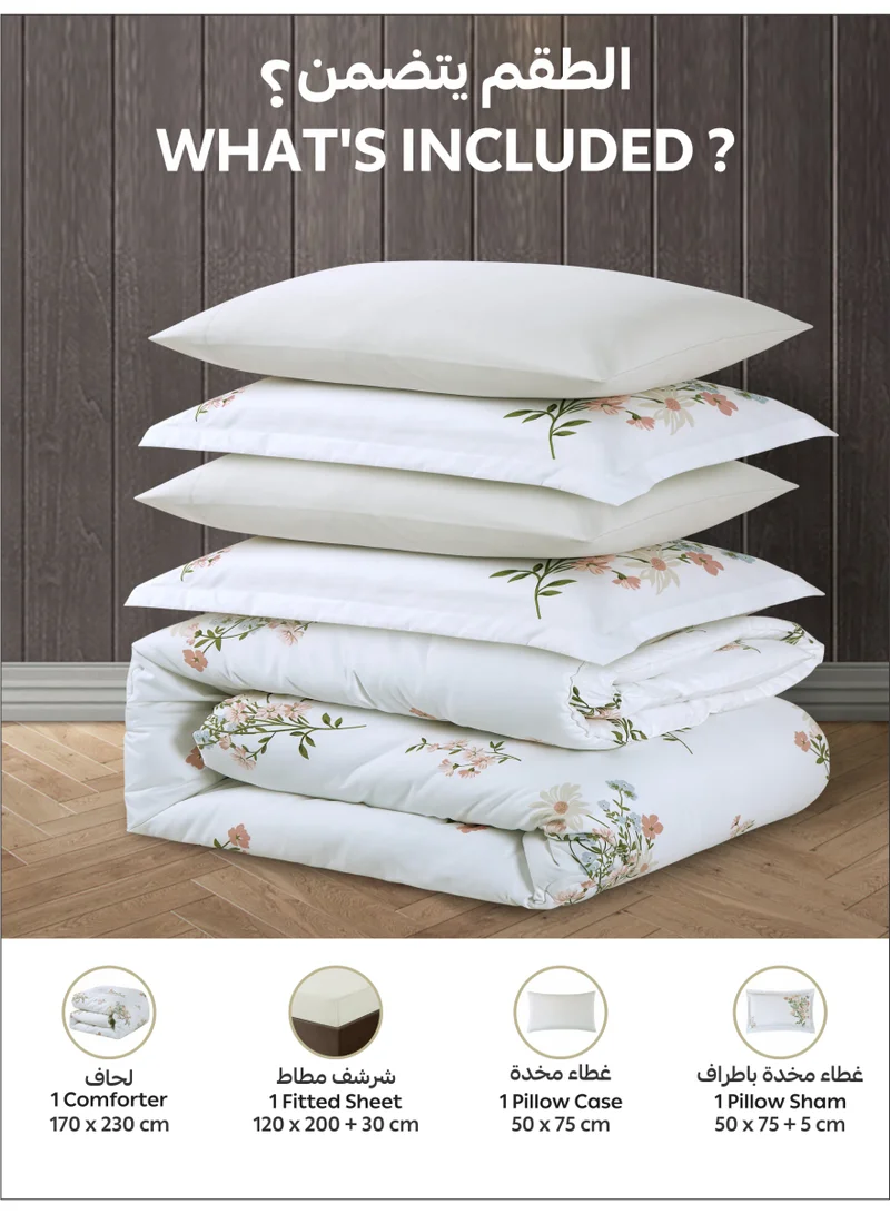Donetella Bedding Comforter Set Single Size, 4-Pcs Bed Set Fits 120x200 Cms -Printed Bedding Set-All Season- Brushed Microfiber (طقم مفرش سرير فندقي)