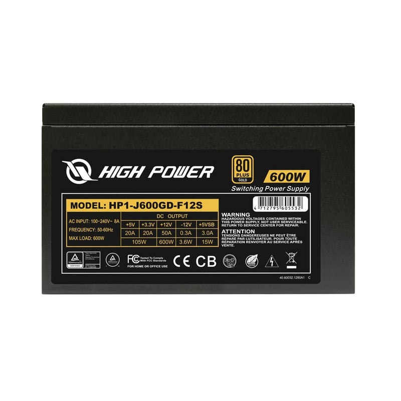 HIGH POWER 600W Power Supply, 80 Plus Gold Certified PSU, Continuous Power with 120mm Whisper Quiet Fan, ATX 12V V2.3/EPS 12V Active PFC Reliable Performance, Energy-Efficient - Image 4