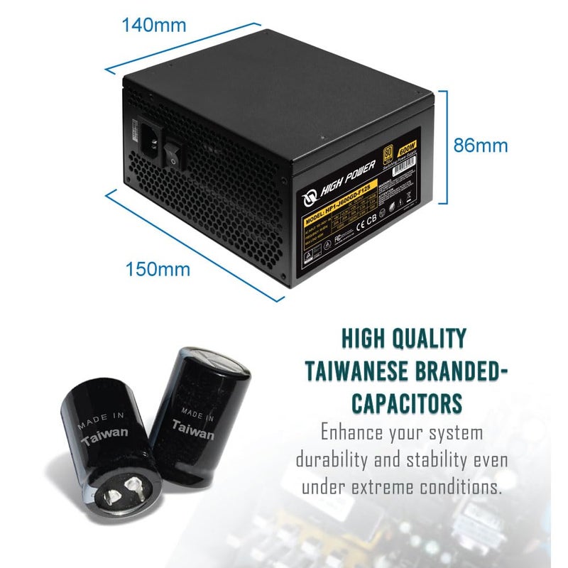 HIGH POWER 600W Power Supply, 80 Plus Gold Certified PSU, Continuous Power with 120mm Whisper Quiet Fan, ATX 12V V2.3/EPS 12V Active PFC Reliable Performance, Energy-Efficient - Image 5