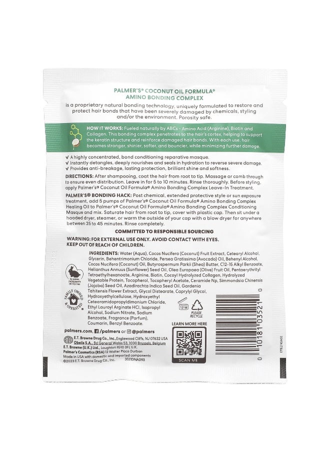 PALMER'S - Palmer's, Coconut Oil Formula® with Vitamin E, Amino Bonding Complex, Bonding Conditioning Masque Pack, 2.1 oz (60 g) - Image 1