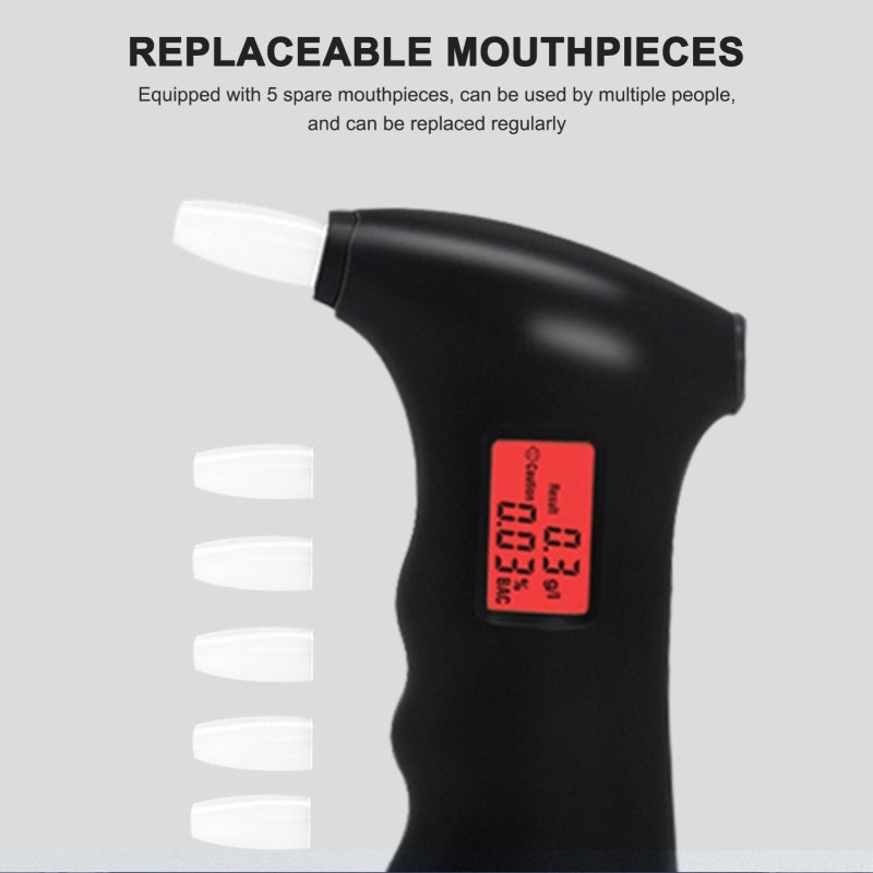 Digital Breathalyzer: Semiconductor Sensor, Quick Response, 5 Replaceable Mouthpieces, Red Backlight - Excessive Alcohol Alarm, Auto Shutdown for Personal & Professional On-the-Go Use - Image 5