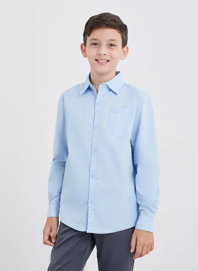Styli Styli Boys School Uniform Light Blue Long Sleeves Shirt with Pocket