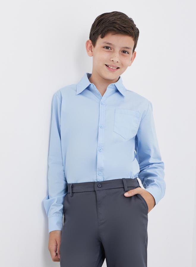 ستايلي قميص مدرسي أزرق فاتح بأكمام طويلة وجيب للأولاد - Image 1