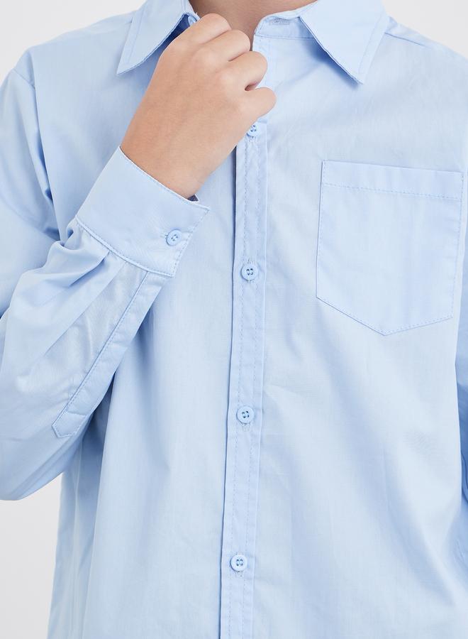 Styli Boys School Uniform Light Blue Long Sleeves Shirt With Pocket - Image 4