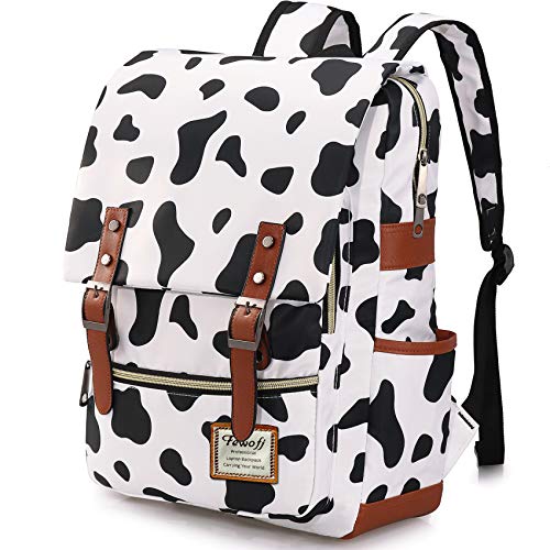 FEWOFJ Cow Print School Backpack for Girls, 15.6" Laptop Backpacks College School Bookbags Casual Daypack - Image 1