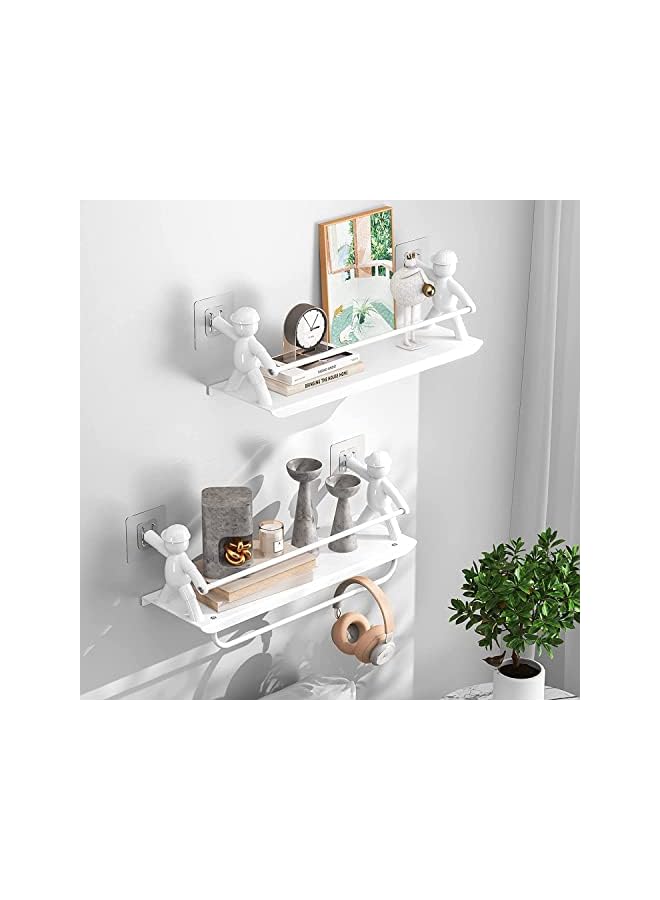 Raxoom Shower Caddy Bathroom Organizer, 2 Pack Metal Hanging Shelf No Drilling Wall Mounted Shower Organizer with Towel Bar for Bathroom, Toilet, Kitchen (White) - Image 3
