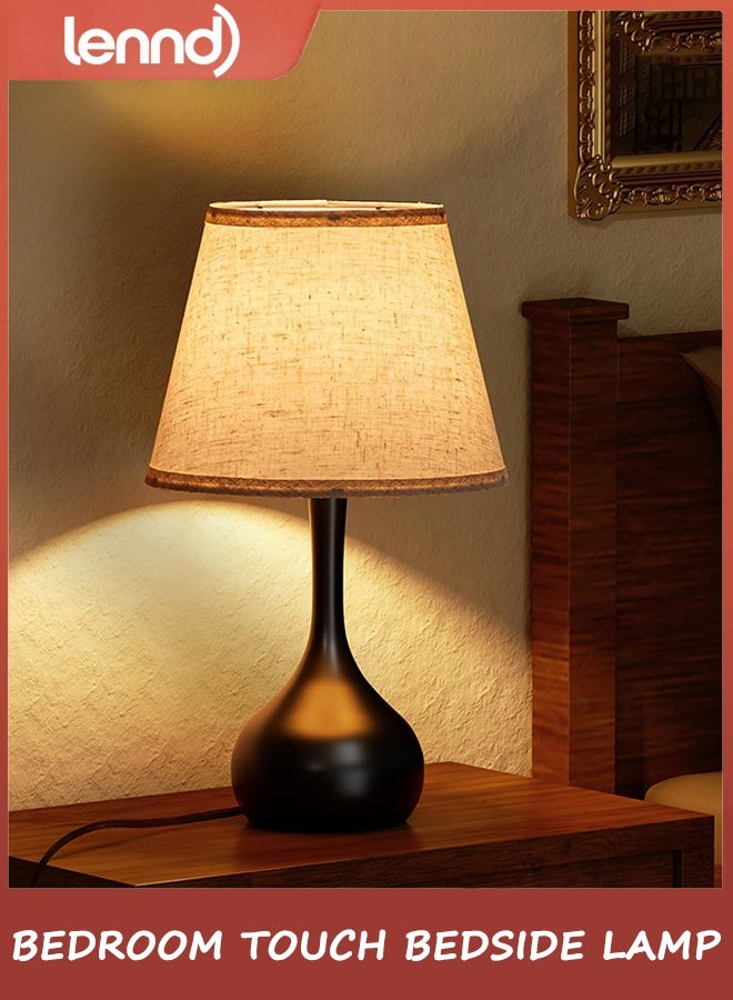 LENND Touch Bedside Lamp for Bedroom, 3-Way Dimmable Farmhouse Table Lamps for Nightstand with Fabric Shade, Desk Lamp for Kids Reading, Home Office - Image 4