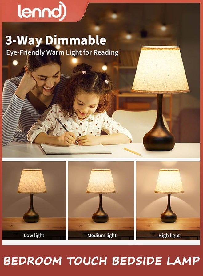 LENND Touch Bedside Lamp for Bedroom, 3-Way Dimmable Farmhouse Table Lamps for Nightstand with Fabric Shade, Desk Lamp for Kids Reading, Home Office - Image 2