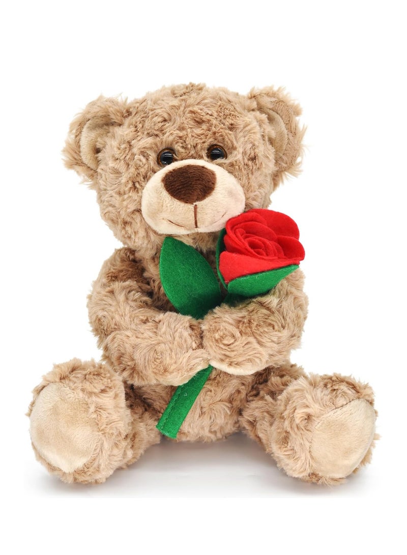 Suntown 12'' Stuffed Teddy Bear Dolls with Rose, Soft Huggable Stuffed Animal Cute Plush Toy, Plush Animal LittleBear Toys for Valentine's Day Her/Girlfriend, Lover, Mom, Kids Gifts - Image 1