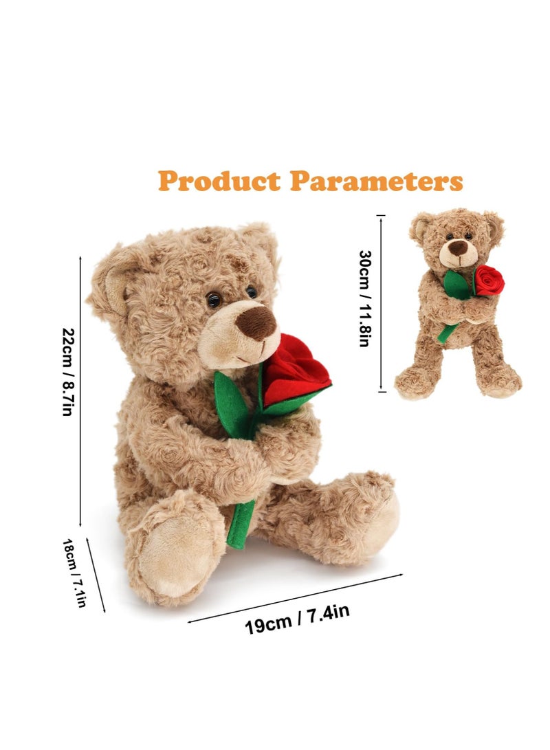Suntown 12'' Stuffed Teddy Bear Dolls with Rose, Soft Huggable Stuffed Animal Cute Plush Toy, Plush Animal LittleBear Toys for Valentine's Day Her/Girlfriend, Lover, Mom, Kids Gifts - Image 5
