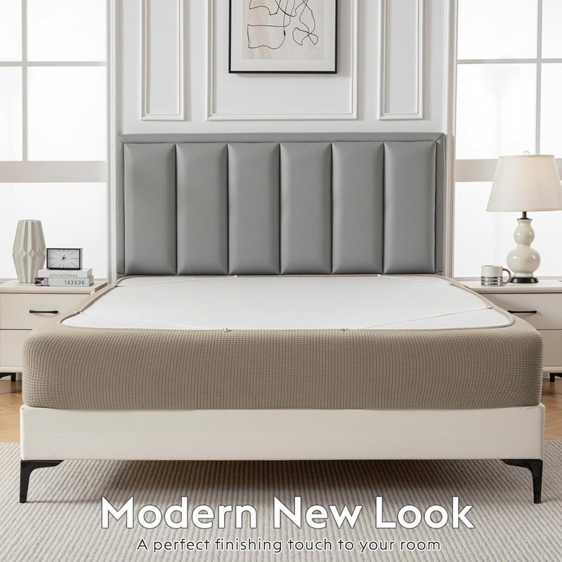 MIYE Jacquard Fabric Box Spring Cover,Super Stretchy Wrap Around 4 Sides Elastic Bed Skirt,Wrinkle & Fading Resistant,Washable & Easy Fit. (Simply Taupe, King) - Image 3
