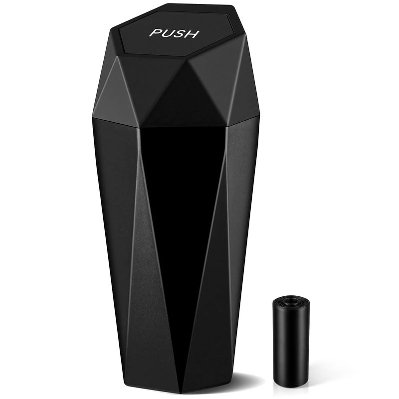JUSTTOP Car Trash Can with Lid, Diamond Design Small Automatic Portable Trash Can, Easy to Clean, Used in Car Home Office (Black) - Image 1