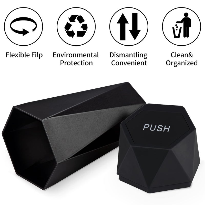 JUSTTOP Car Trash Can with Lid, Diamond Design Small Automatic Portable Trash Can, Easy to Clean, Used in Car Home Office (Black) - Image 2
