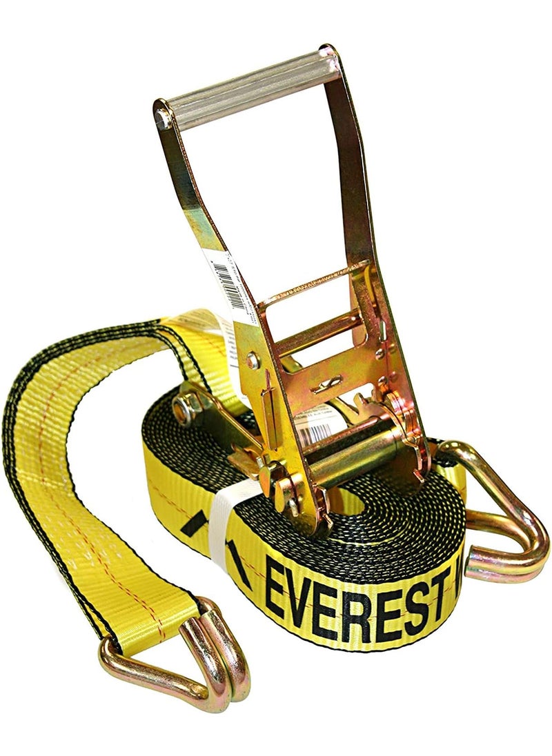 Everest Premium Ratchet Tie Down  1 PK  2 IN  27 FT  3333 LBS Working Load  10000 LBS Break Strength  Double J Hook  Cargo Straps Perfect for Moving Appliances Lawn Equipment and Motorcycles  - Image 1