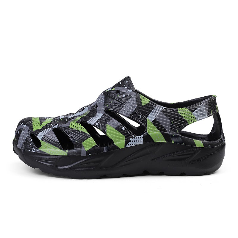New Eva One-Time Molding Thick Bottom Hole Shoes Men'S Fashion Digital Printing Breathable Soft Beach Sandals - Image 1