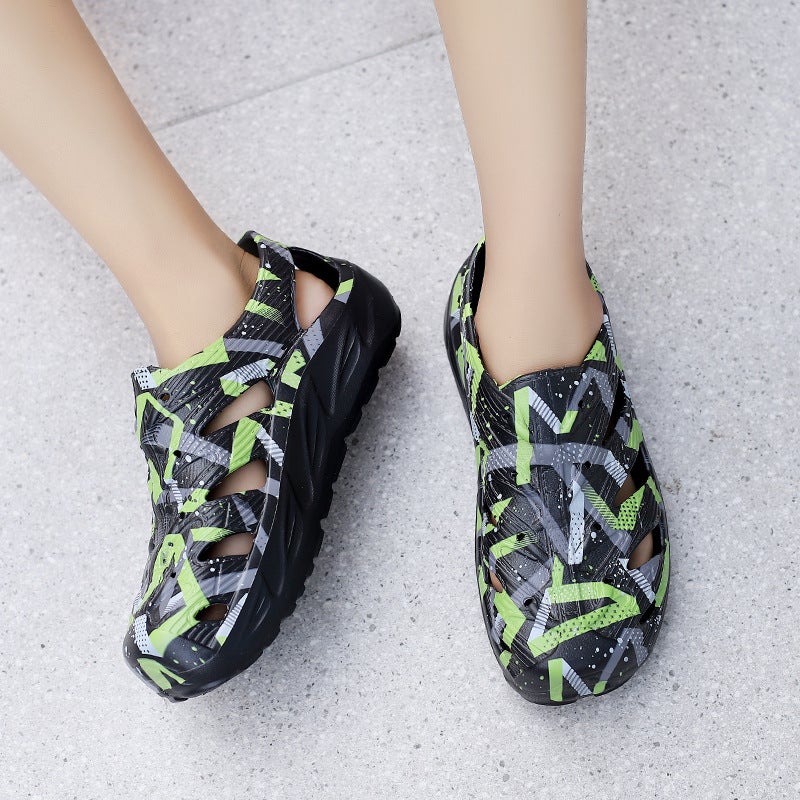 New Eva One-Time Molding Thick Bottom Hole Shoes Men'S Fashion Digital Printing Breathable Soft Beach Sandals - Image 4