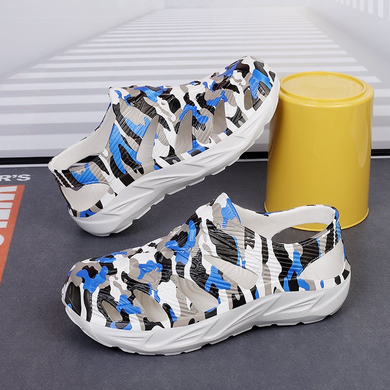 New Eva One-Time Molding Thick Bottom Hole Shoes Men'S Fashion Digital Printing Breathable Soft Beach Sandals - Image 3