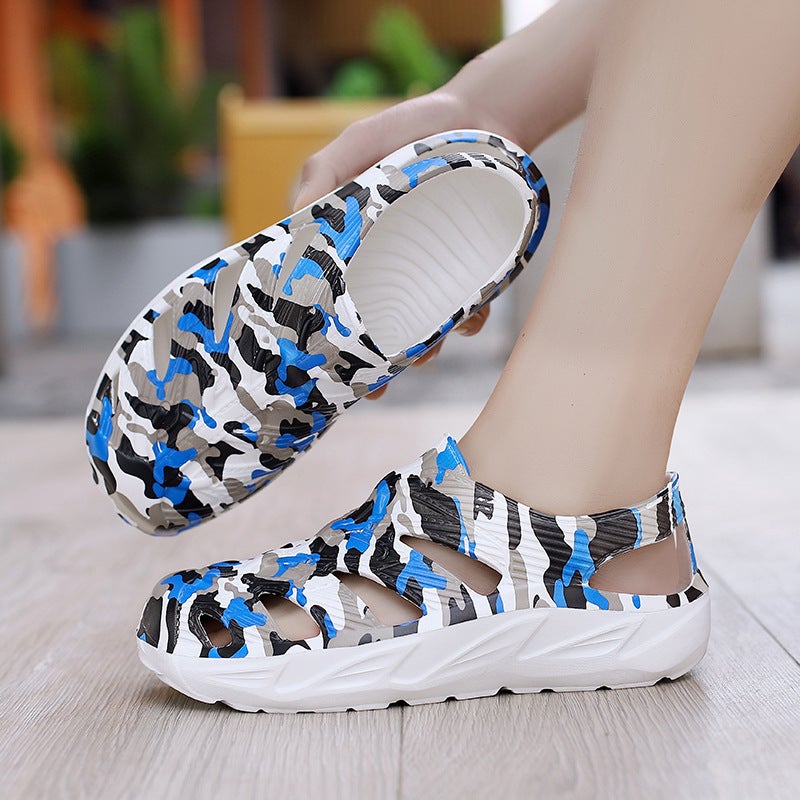New Eva One-Time Molding Thick Bottom Hole Shoes Men'S Fashion Digital Printing Breathable Soft Beach Sandals - Image 2
