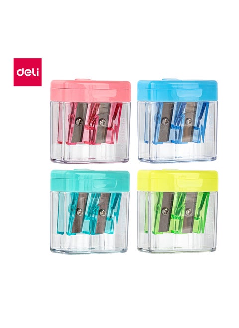 DELI E0576 2-Hole Pencil Sharpener with  Canister – Standard & Jumbo Sizes, Translucent Design