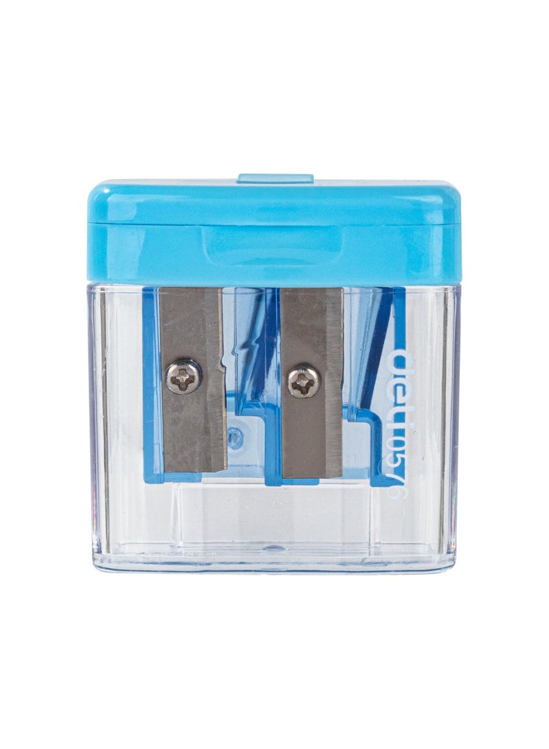 ديلي مبراة أقلام دالي E0576 بفتحتين مع حاوية، قطعة واحدة، بلون عشوائي، مناسبة للأقلام القياسية والكبيرة، بتصميم شبه شفاف. - Image 3