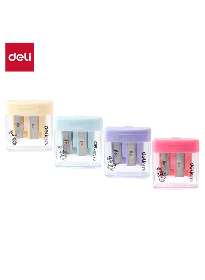 ديلي مبراة أقلام دالي E0576 بفتحتين مع حاوية، قطعة واحدة، بلون عشوائي، مناسبة للأقلام القياسية والكبيرة، بتصميم شبه شفاف. - Image 4