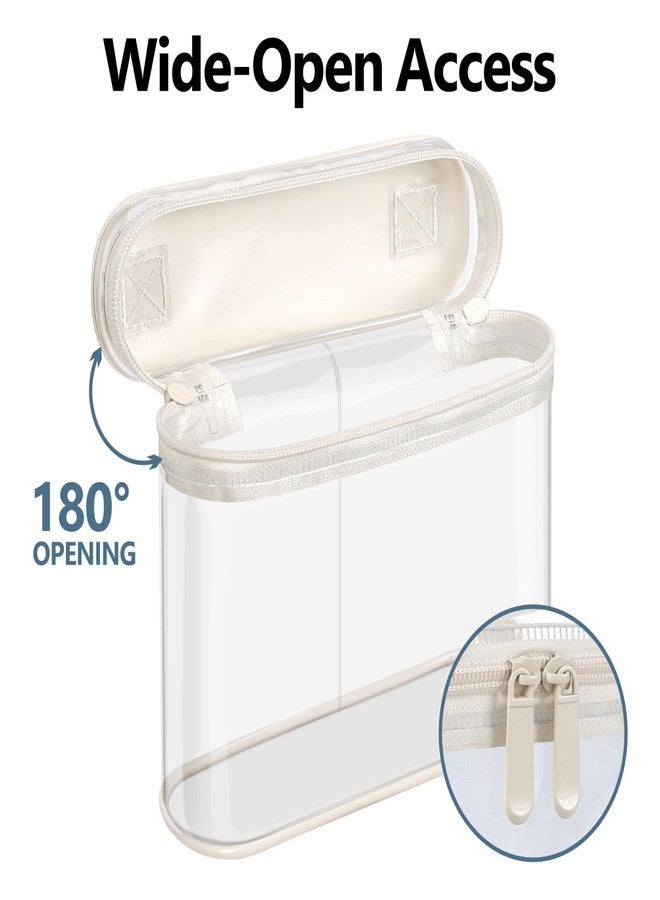 PACKISM TSA Approved Toiletry Bag 2 Pack - Quart Size Clear Makeup Bag with Handle & Dual Metal Zippers, 180° Wide Opening Travel Toiletries Bag, Airport Airline Compliant Security Pouch, Beige - Image 5