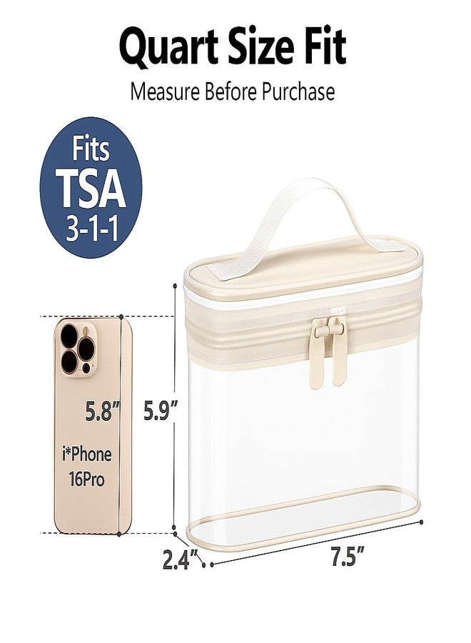 PACKISM TSA Approved Toiletry Bag 2 Pack - Quart Size Clear Makeup Bag with Handle & Dual Metal Zippers, 180° Wide Opening Travel Toiletries Bag, Airport Airline Compliant Security Pouch, Beige - Image 3