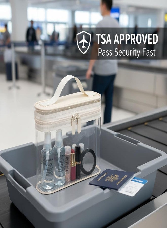 PACKISM TSA Approved Toiletry Bag 2 Pack - Quart Size Clear Makeup Bag with Handle & Dual Metal Zippers, 180° Wide Opening Travel Toiletries Bag, Airport Airline Compliant Security Pouch, Beige - Image 2