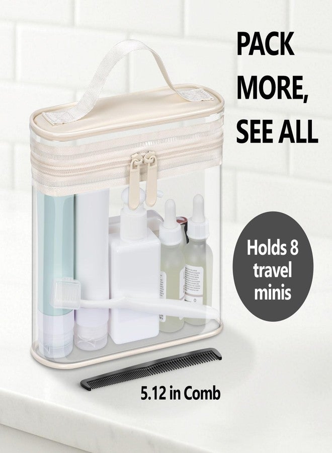 PACKISM TSA Approved Toiletry Bag 2 Pack - Quart Size Clear Makeup Bag with Handle & Dual Metal Zippers, 180° Wide Opening Travel Toiletries Bag, Airport Airline Compliant Security Pouch, Beige - Image 4