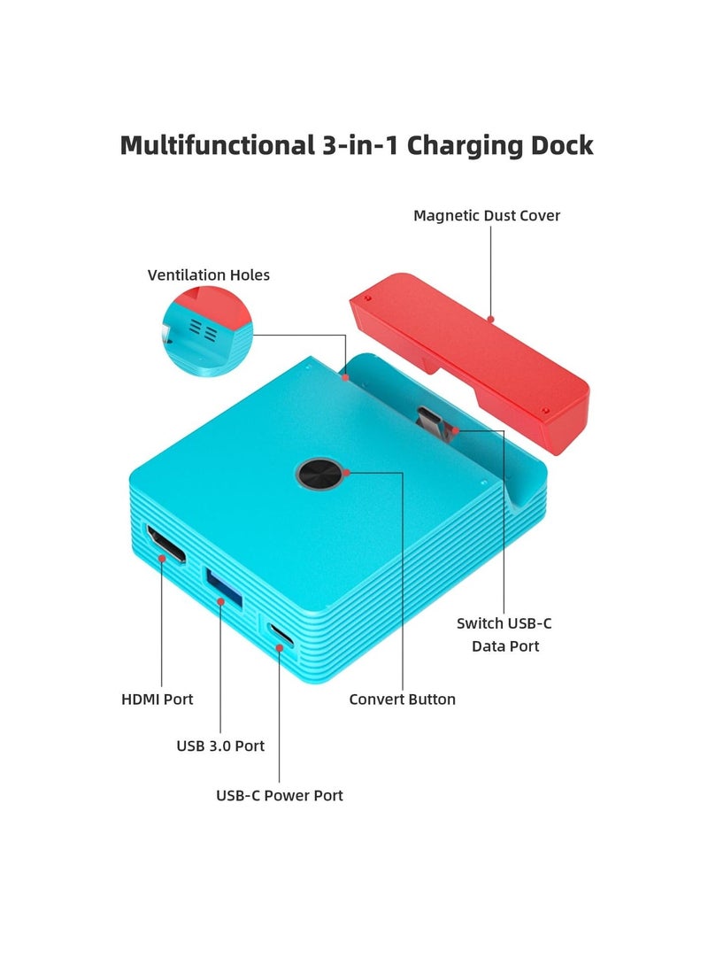 Captaintech TV Docking Station Fit for Switch/Switch OLED, Portable Charging Dock with 100W USB-C Charging Port, HDMI 2.0 and USB 3.0 Port Replacement Fit for Officia Switch Dock(1 Pack) - Image 4