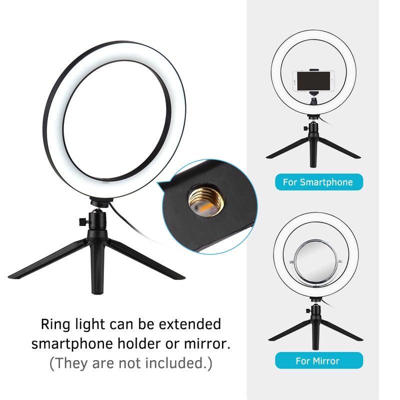 docooler 10" 3 Lighting Modes And 10 Brightness Level Dimmable LED Ring Light Kit Black/White - Image 5