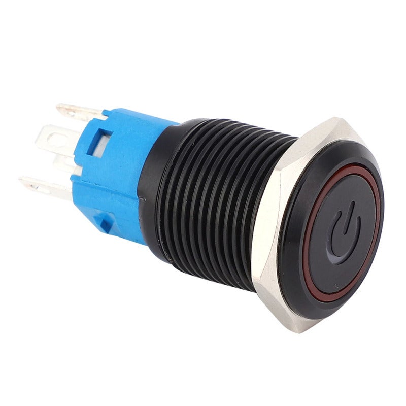 Self Locking Metal Switch 16mm IP65 Waterproof LED Lamp 12VDC - 5-Pin 1NO1NC Stainless Steel Housing Oxidized Black for Industrial Control - Image 5