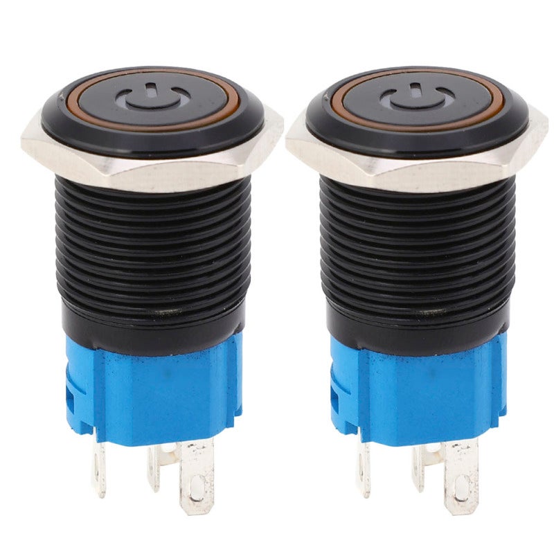 Self Locking Metal Switch 16mm IP65 Waterproof LED Lamp 12VDC - 5-Pin 1NO1NC Stainless Steel Housing Oxidized Black for Industrial Control - Image 1